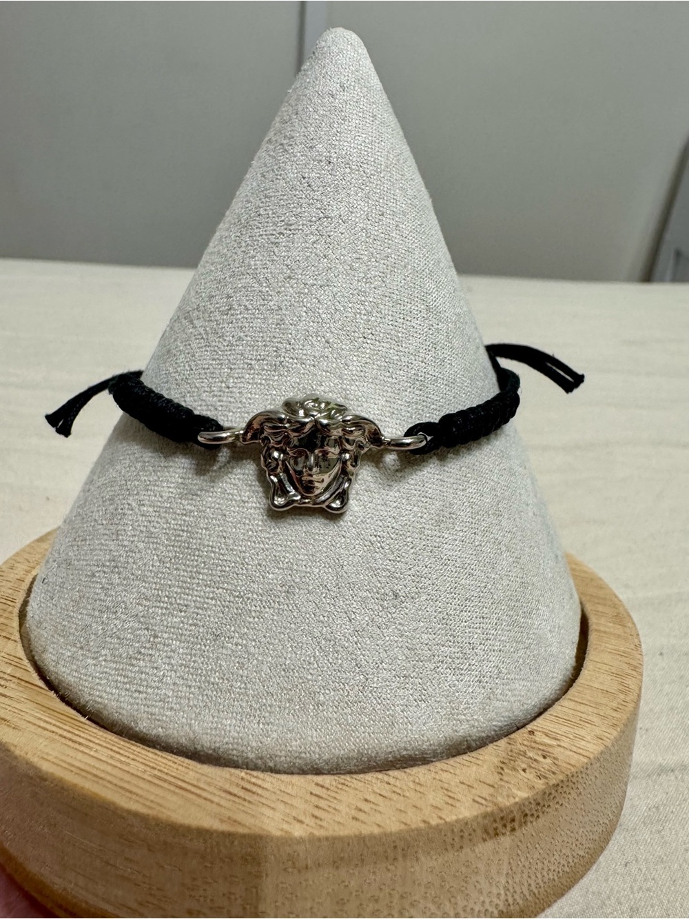 Versace Black Cord Bracelet with Silver Medusa Accent